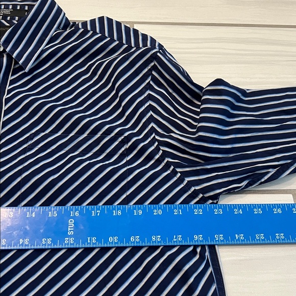 Haggar Enterprise Men’s Navy and White Striped Button Down Dress Shirt - Size L - Picture 8 of 9